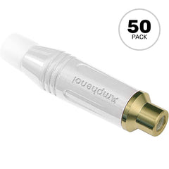 Amphenol ACJR-WHT Gold Plated Female RCA Phono Cable Mount Connector (White, 50 Pack) Image 1