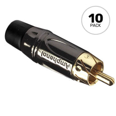 Amphenol ACPL-CBK Gold Plated Male RCA Phono Cable Mount Connector (Black Chrome/Black, 10 Pack) Image 1