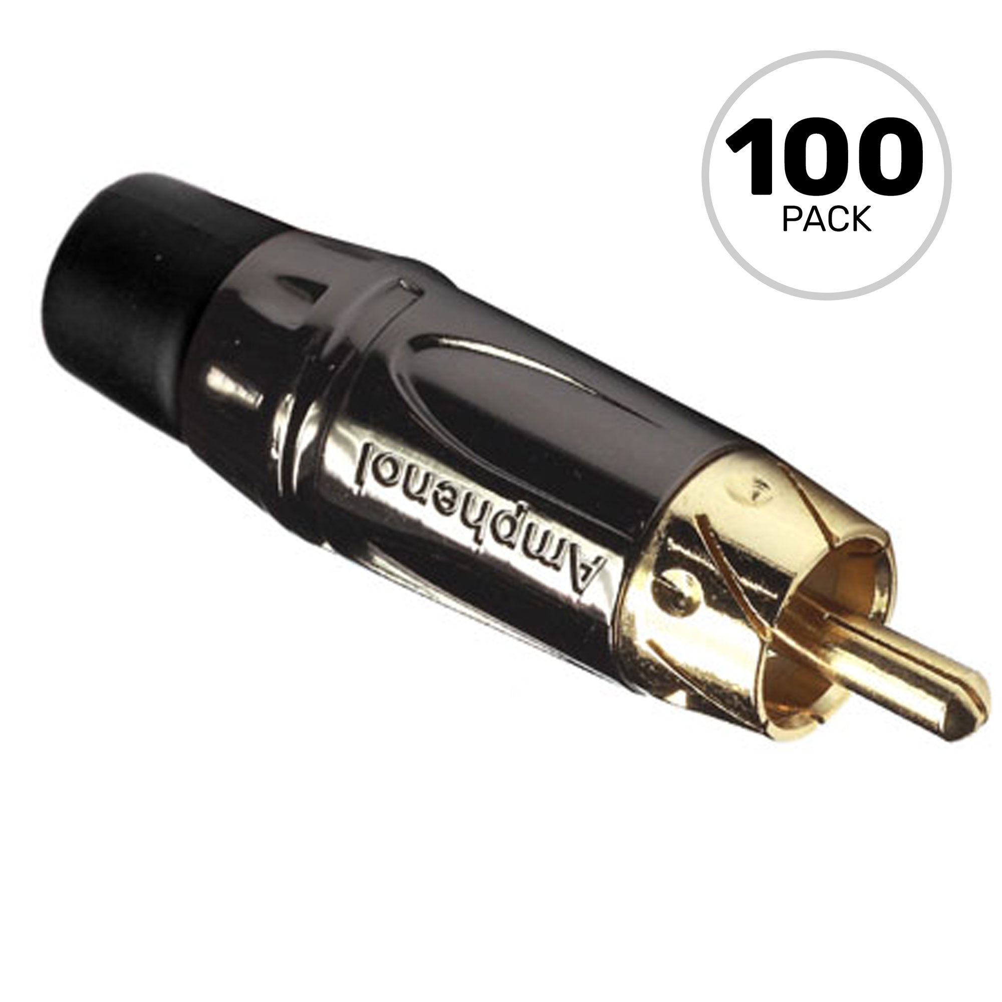 Amphenol ACPL-CBK Gold Plated Male RCA Phono Cable Mount Connector (Black Chrome/Black, Box of 100)