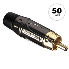 Amphenol ACPL-CBK Gold Plated Male RCA Phono Cable Mount Connector (Black Chrome/Black, 50 Pack) Image 1