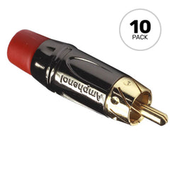 Amphenol ACPL-CRD Gold Plated Male RCA Phono Cable Mount Connector (Black Chrome/Red, 10 Pack) Image 1