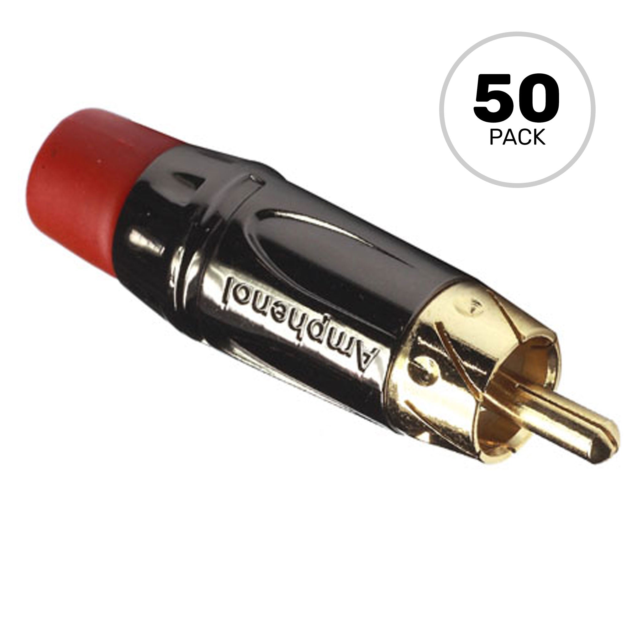 Amphenol ACPL-CRD Gold Plated Male RCA Phono Cable Mount Connector (Black Chrome/Red, 50 Pack)