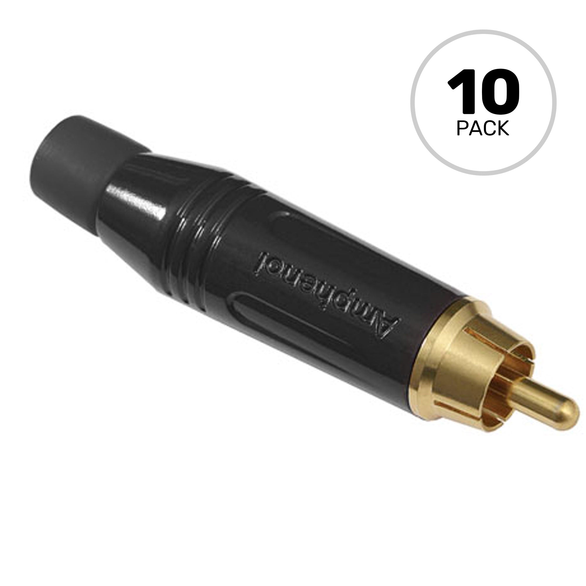 Amphenol ACPR-BLK Gold Plated Male RCA Phono Cable Mount Connector (Black, 10 Pack)