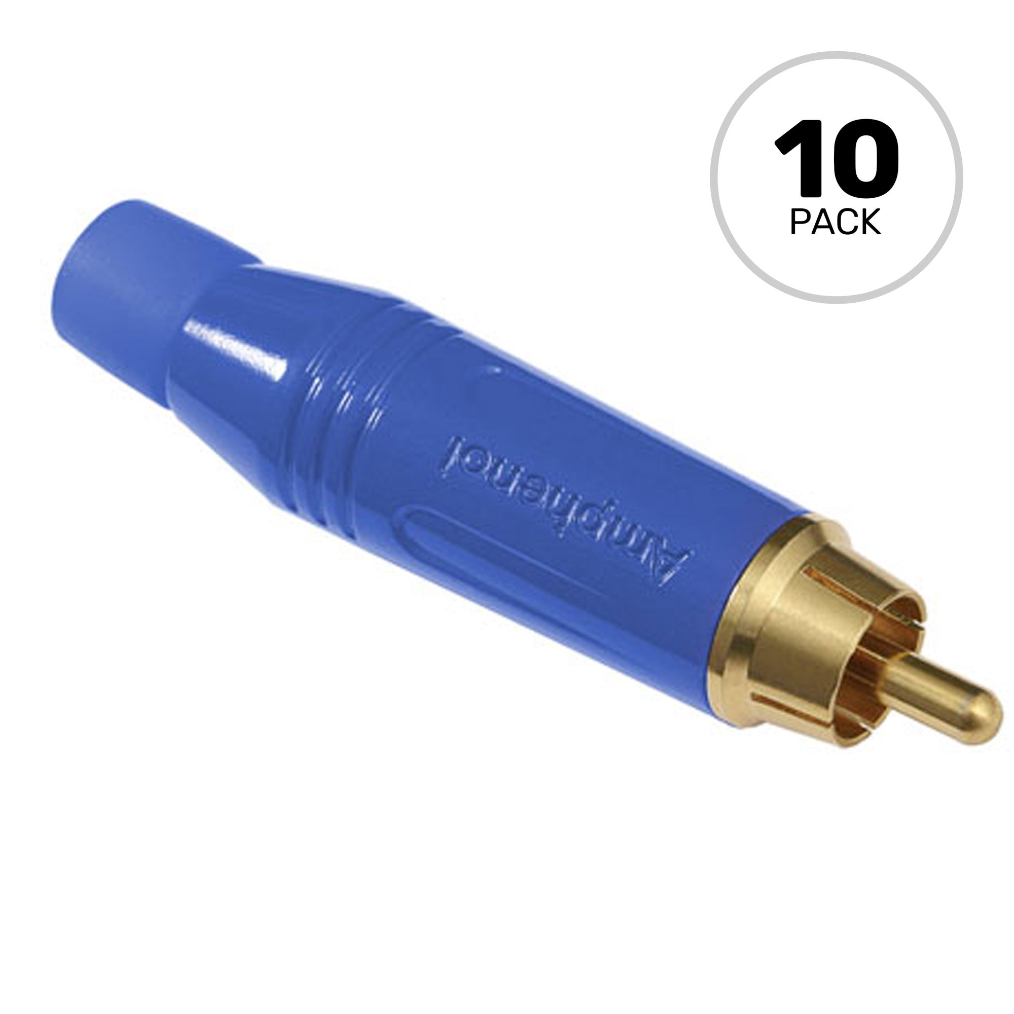 Amphenol ACPR-BLU Gold Plated Male RCA Phono Cable Mount Connector (Blue, 10 Pack)