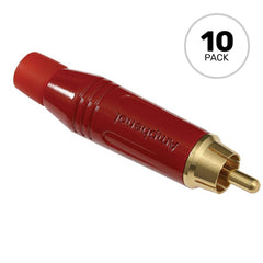 Amphenol ACPR-RED Gold Plated Male RCA Phono Cable Mount Connector (Red, 10 Pack) Image 1