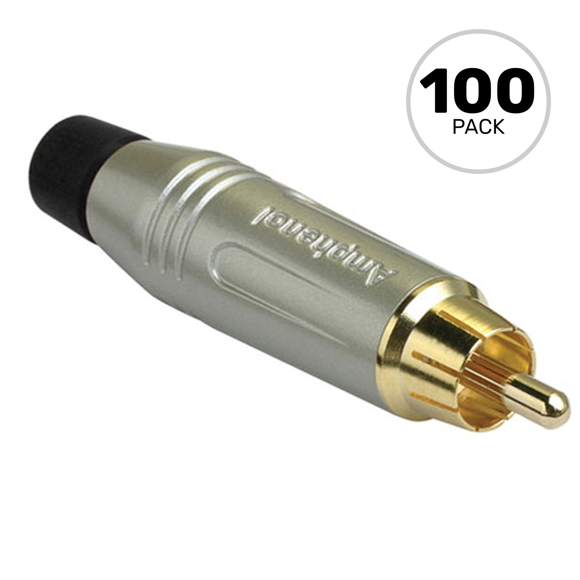 Amphenol ACPR-SBK Gold Plated Male RCA Phono Cable Mount Connector (Nickel/Black, Box of 100)