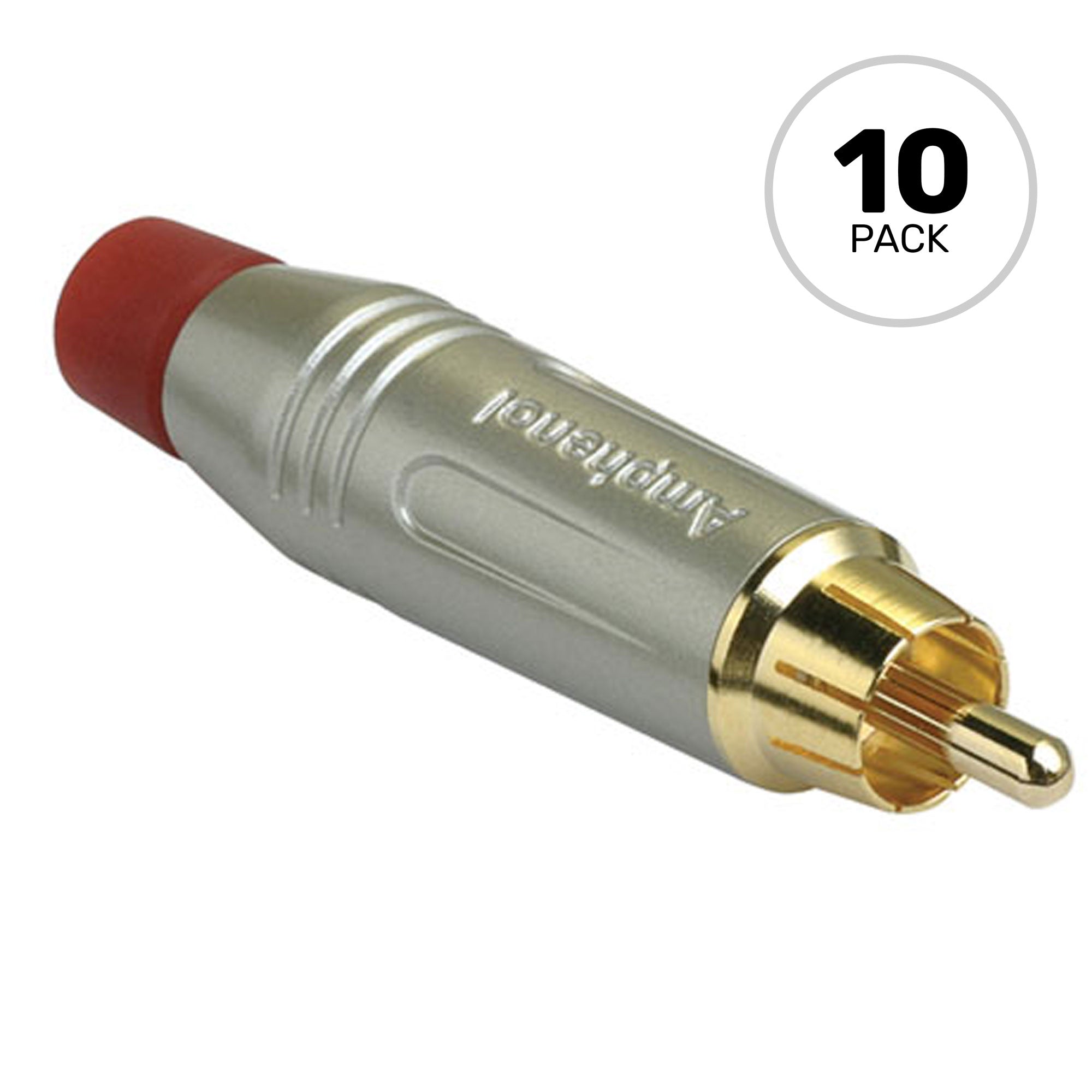 Amphenol ACPR-SRD Gold Plated Male RCA Phono Cable Mount Connector (Nickel/Red, 10 Pack)