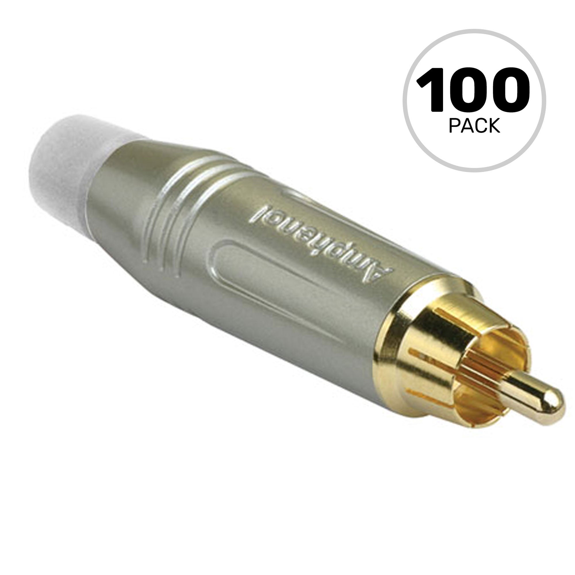 Amphenol ACPR-SWH Gold Plated Male RCA Phono Cable Mount Connector (Nickel/White, Box of 100)