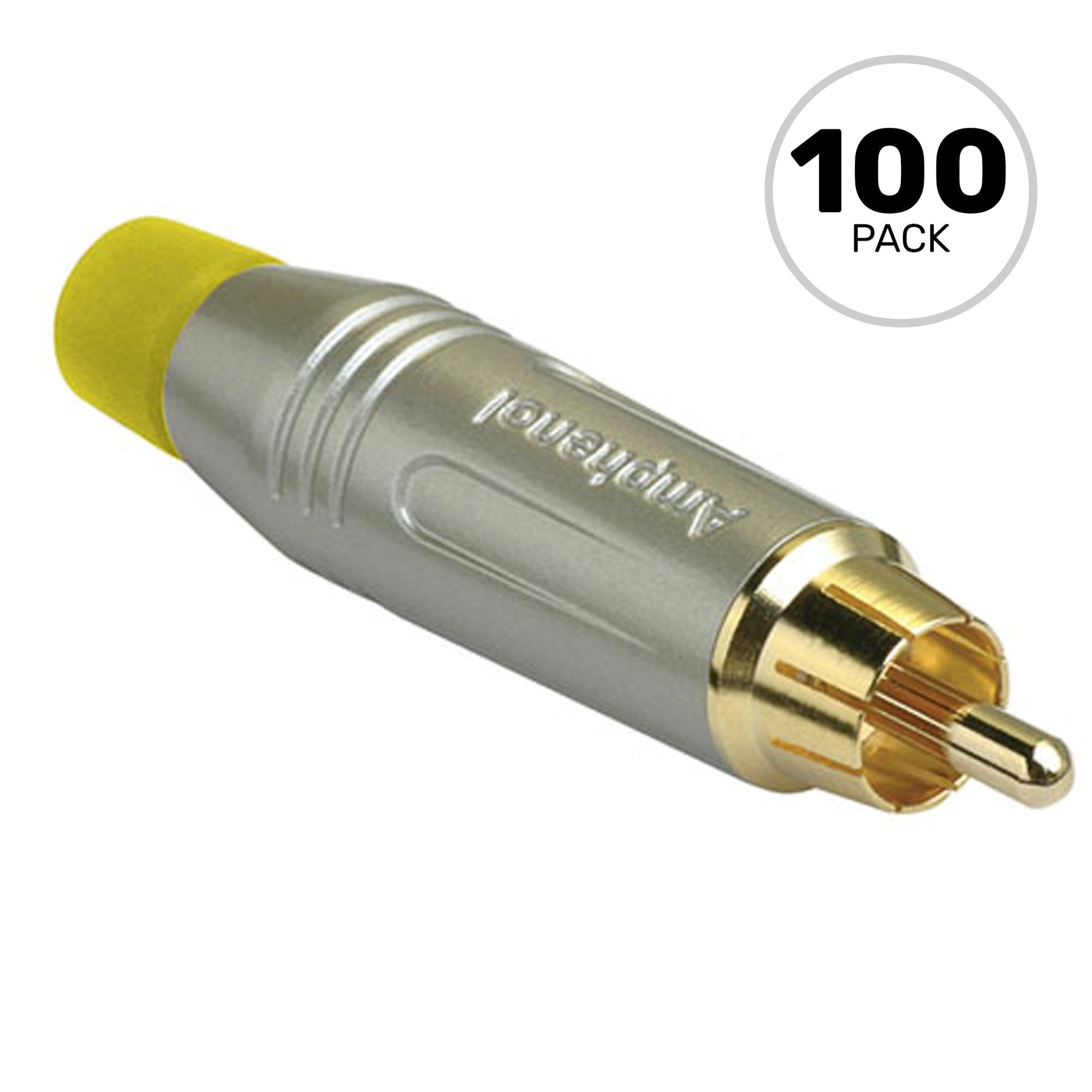 Amphenol ACPR-SYL Gold Plated Male RCA Phono Cable Mount Connector (Nickel/Yellow, Box of 100)