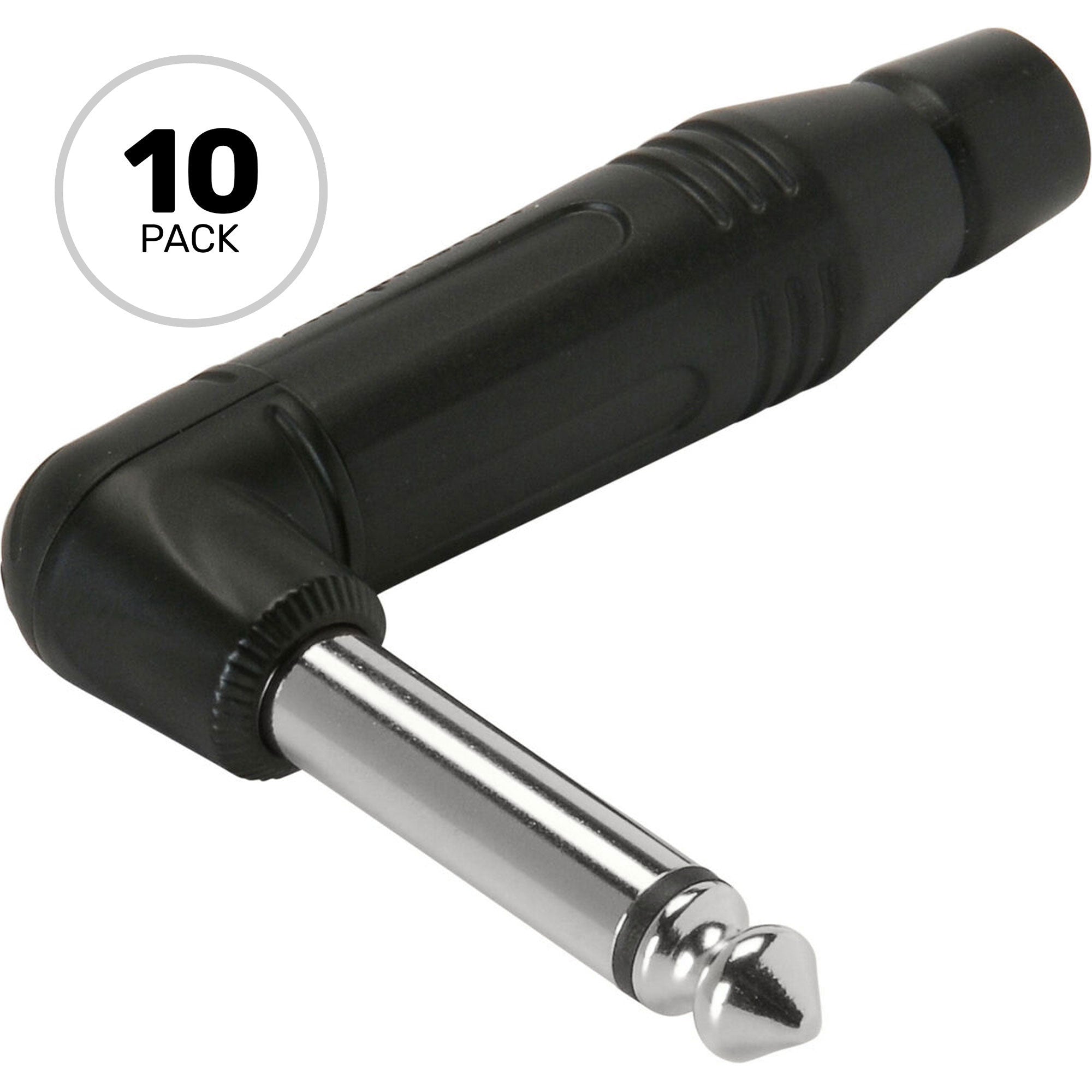 Amphenol ACPM-RB Professional Right-Angle 1/4" TS Mono Phone Plug (Black/Silver, 10 Pack)