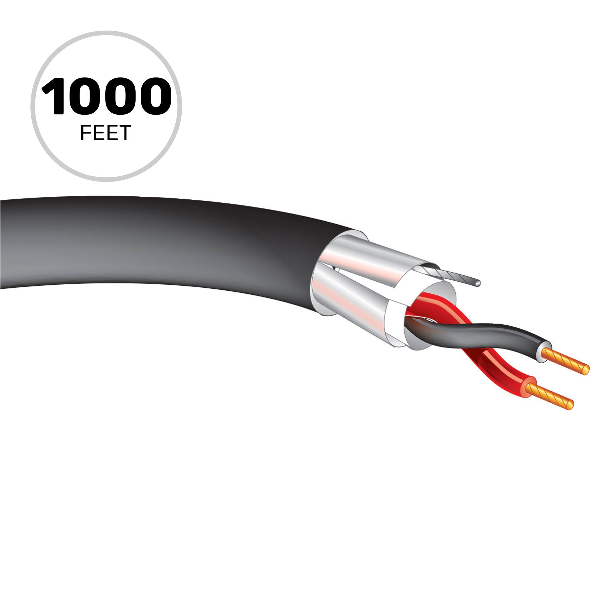 West Penn AQC292 Aquaseal 20/2 Shielded Speaker & Fire Alarm Wire (Black, 1000' Roll)