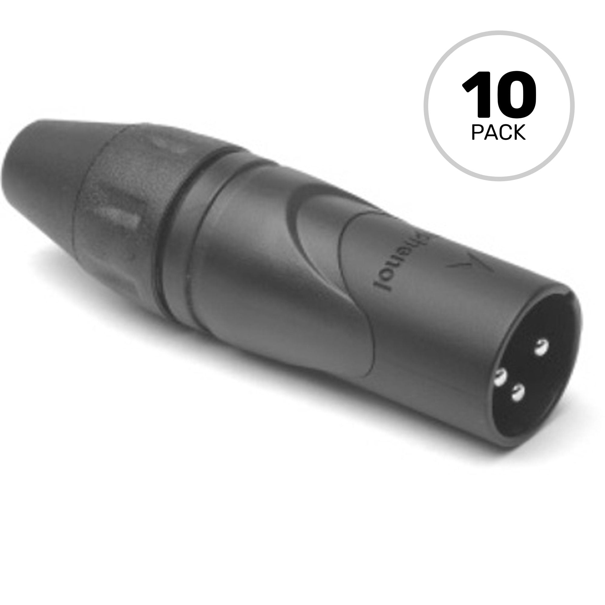 Amphenol AX3MB Male 3-Pin XLR Cable Mount Connector with Diecast Shell (Black, 10 Pack)