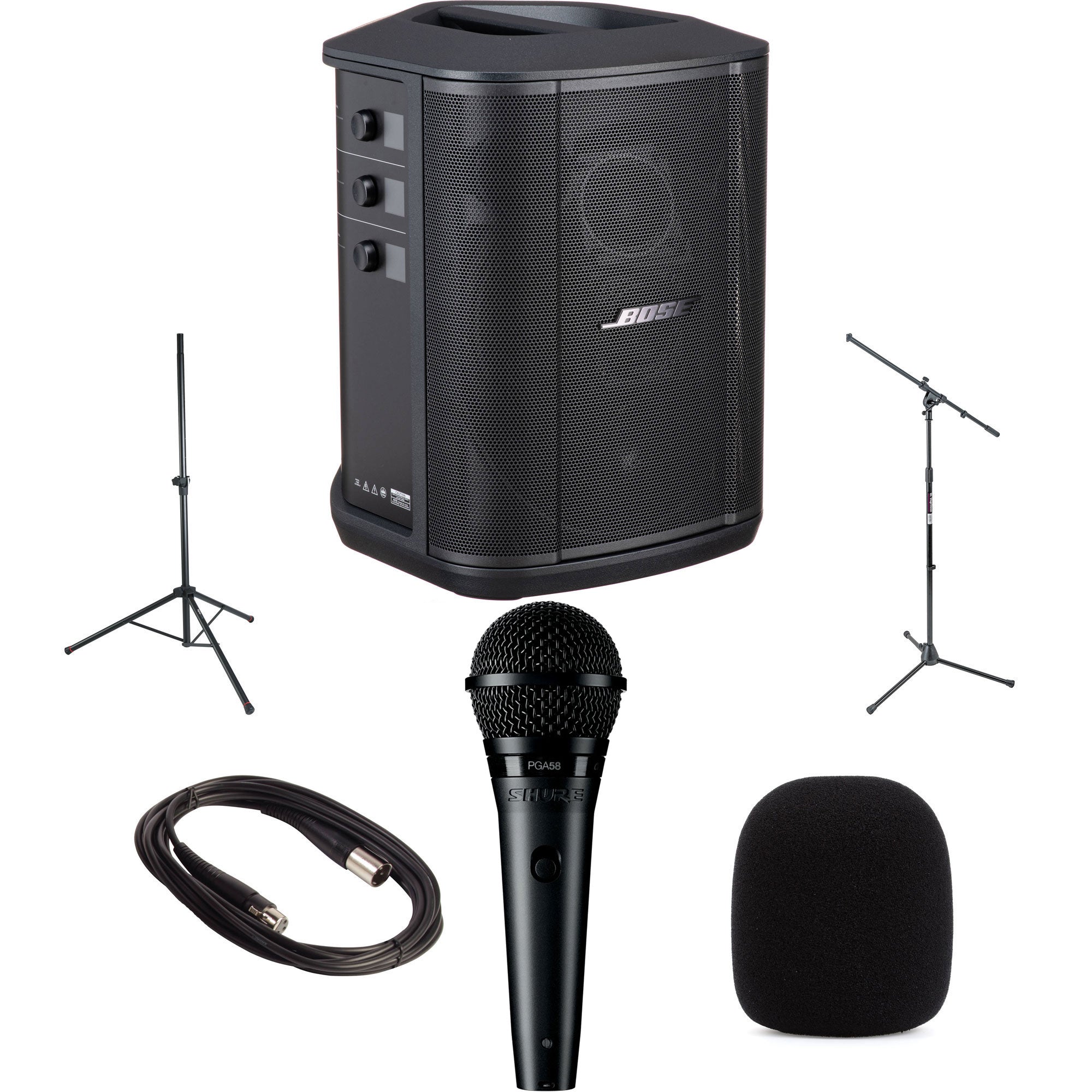 Bose S1 Pro+ PA Bundle with Speaker Stand, Microphone, Mic Stand, and Accessories