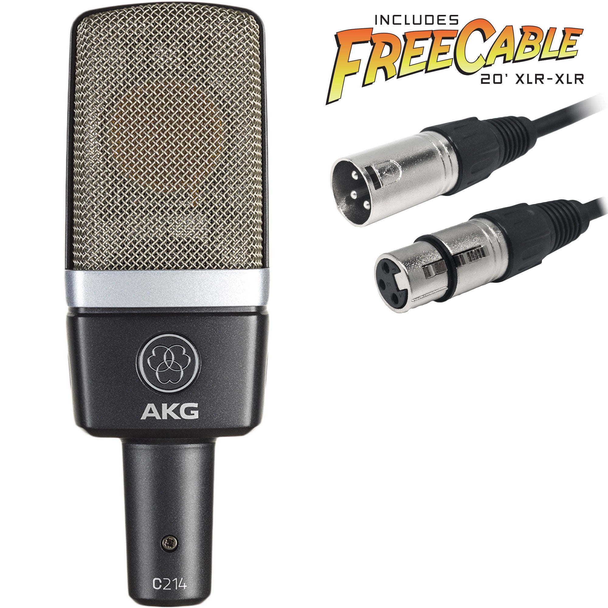 AKG C214 Large-Diaphragm Cardioid Condenser Microphone with FREE 20' XLR Cable