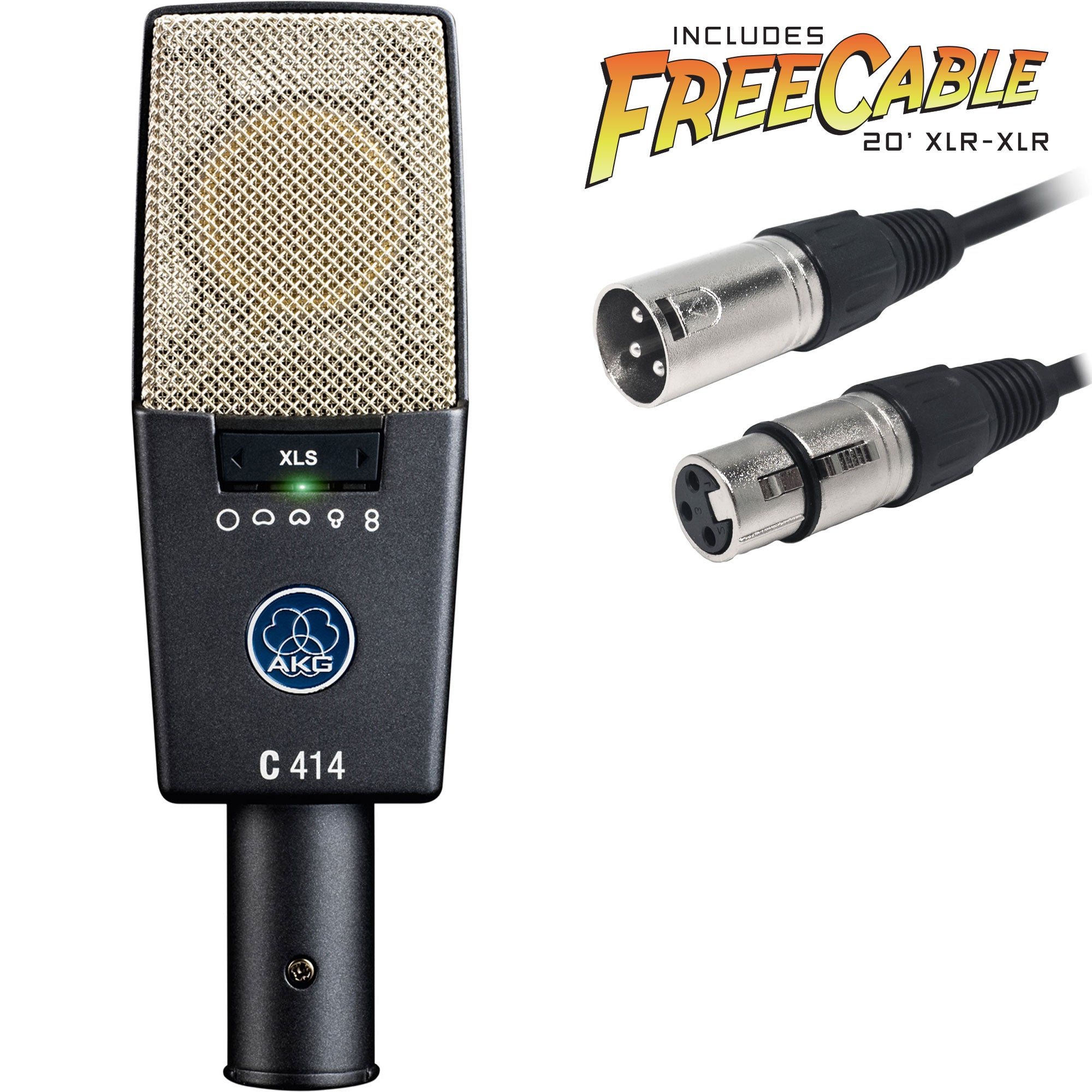 AKG C414XLS Multi-Pattern Condenser Microphone with FREE 20' XLR Cable