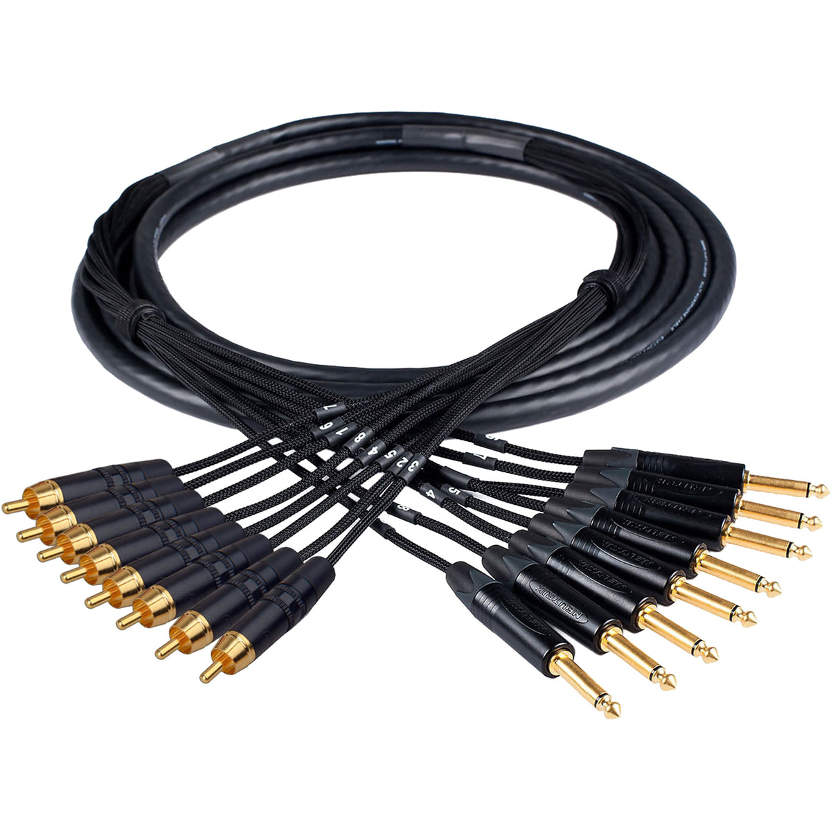 Custom Cables 8-Channel Audio Snake Made from Canare MS202 & Pro Connectors (RCA to 1/4" TS)