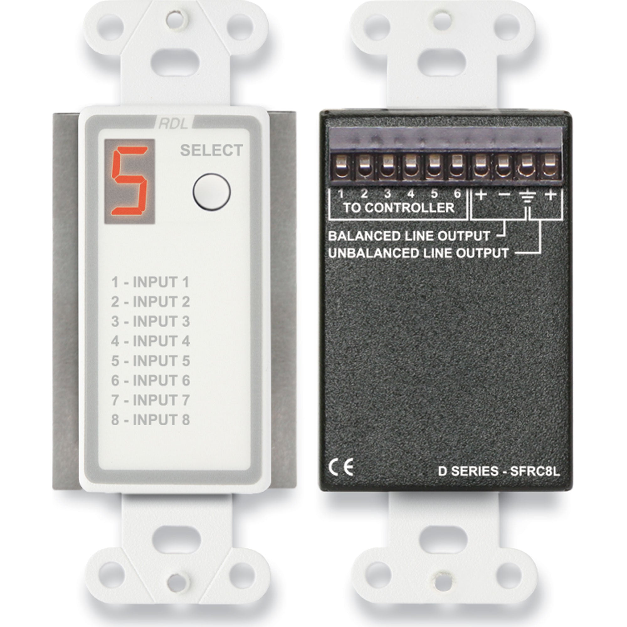 RDL D-SFRC8L Audio Selector for SourceFlex on Decora Plate (White)