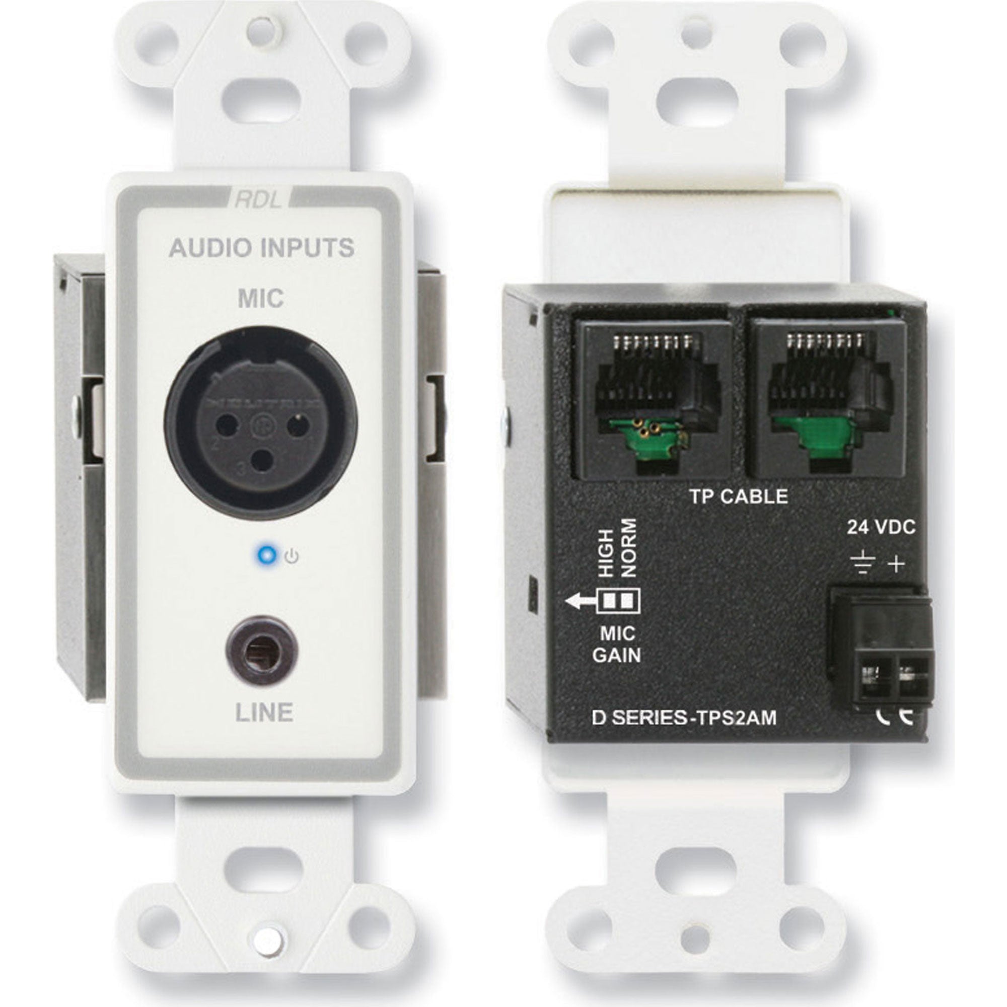 RDL D-TPS2AM Active Two-Pair Sender with XLR & 3.5mm Input on Decora Plate (White)