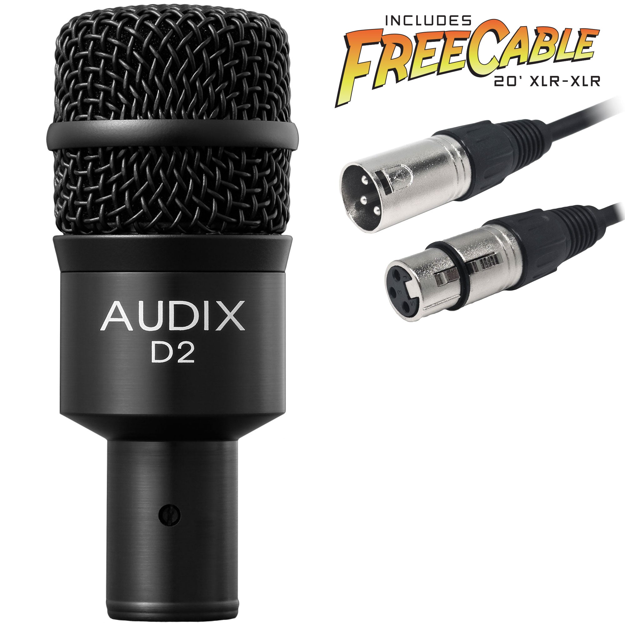 Audix D2 Dynamic Instrument Microphone with FREE 20' XLR Cable