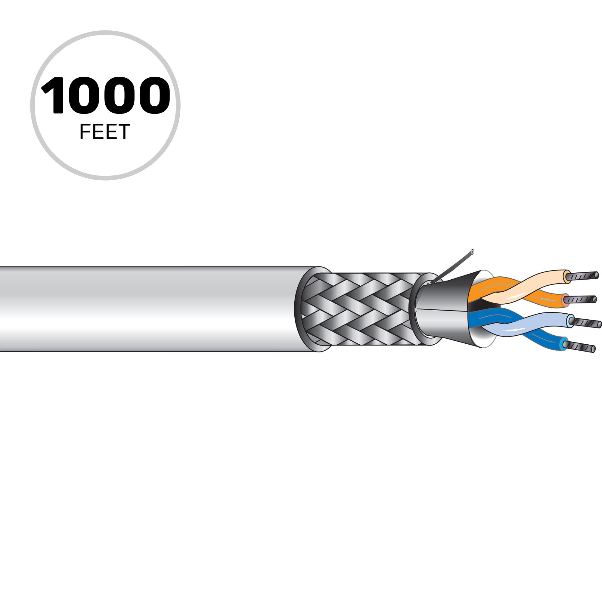 West Penn D4852 24 AWG 4-Conductor Stranded Shielded Data Cable (Grey, 1000' Roll)