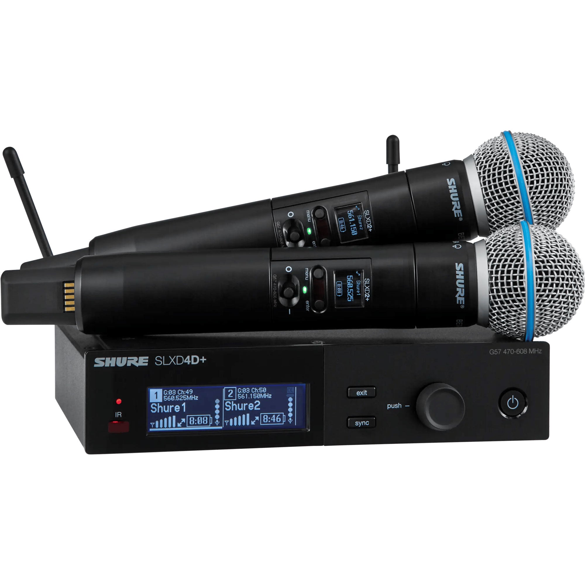Shure SLXD24D+/B58 Dual-Channel Digital Wireless Beta 58A Handheld Mic System (G57: 470-608 MHz)