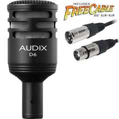 Audix D6 Cardioid Dynamic Kick Drum Microphone with FREE 20' XLR Cable Image 1