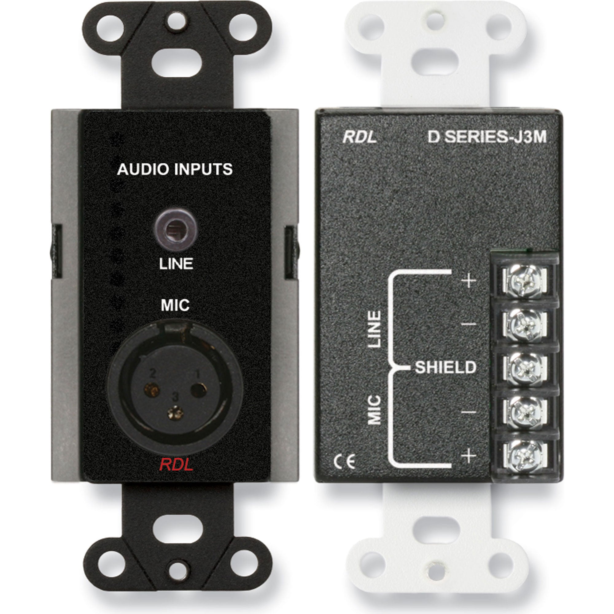 RDL DB-J3M Mic/Line XLR & 3.5mm Input Assembly on Decora Plate (Black)