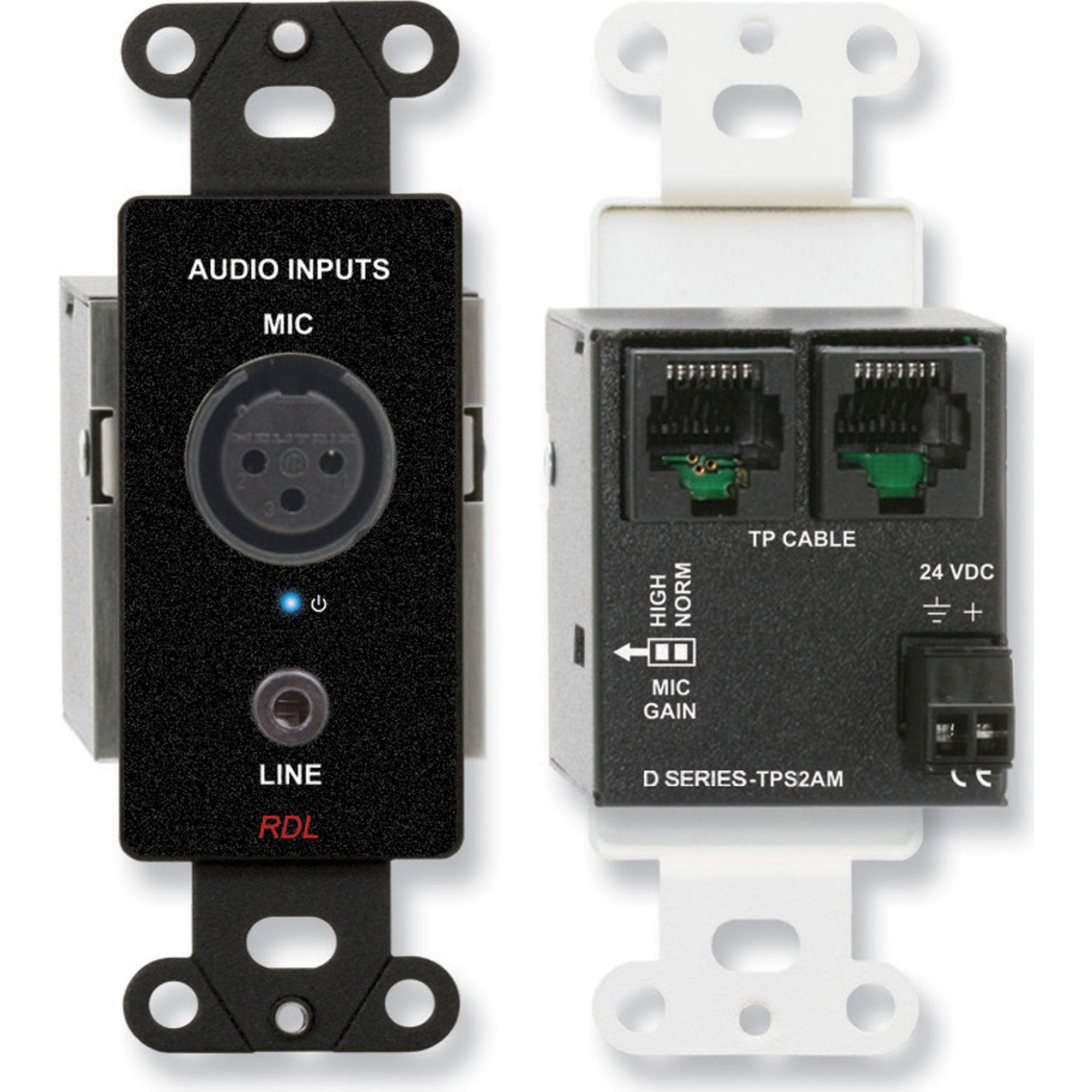 RDL DB-TPS2AM Active Two-Pair Sender with XLR & 3.5mm Input on Decora Plate (Black)