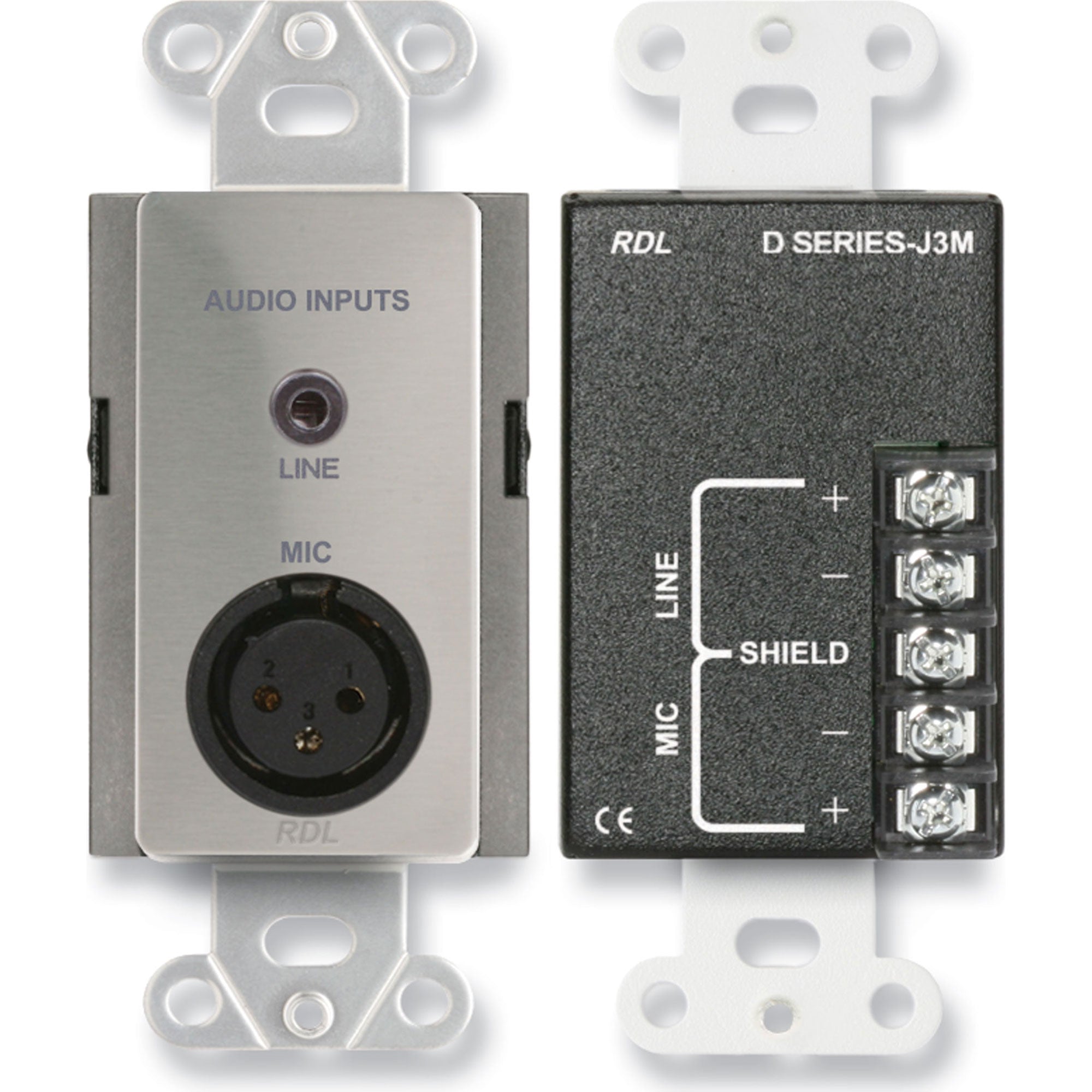 RDL DS-J3M Mic/Line XLR & 3.5mm Input Assembly on Decora Plate (Stainless Steel)
