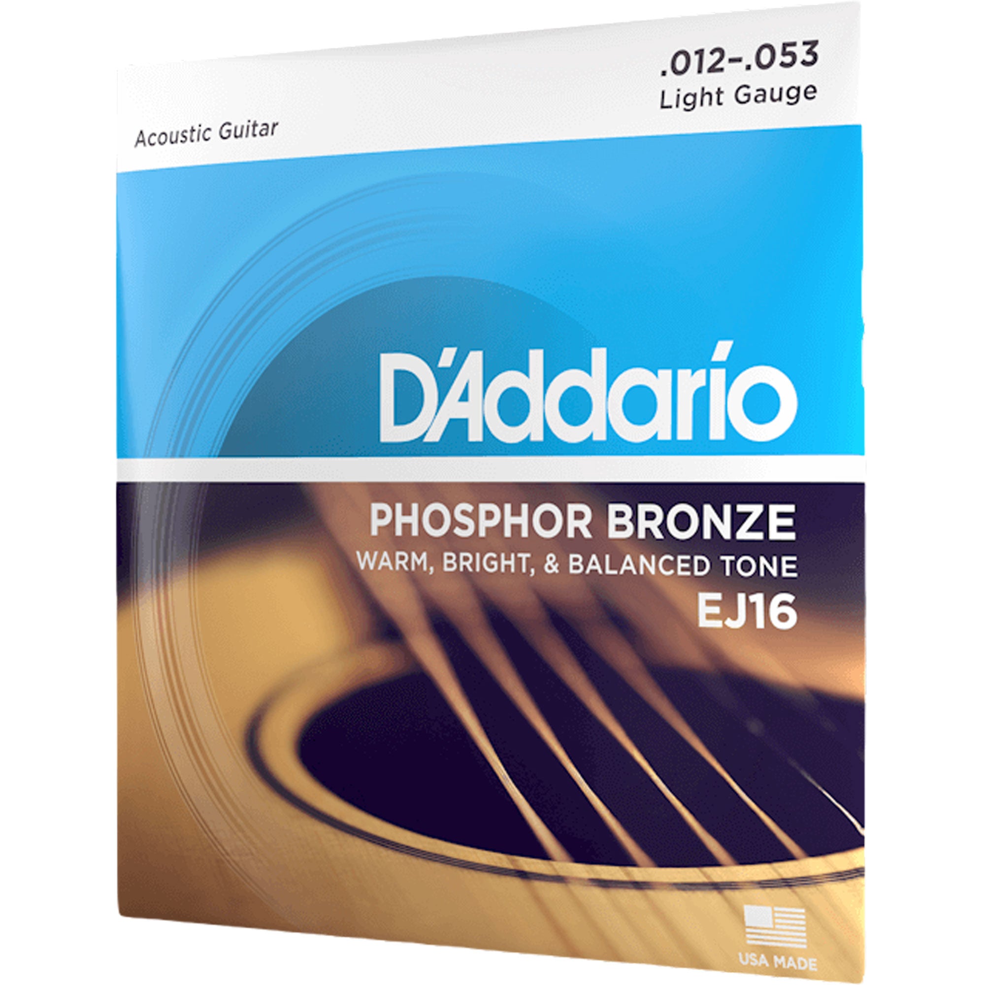 D'Addario EJ16 Light, Phosphor Bronze Acoustic Guitar Strings (12-53)