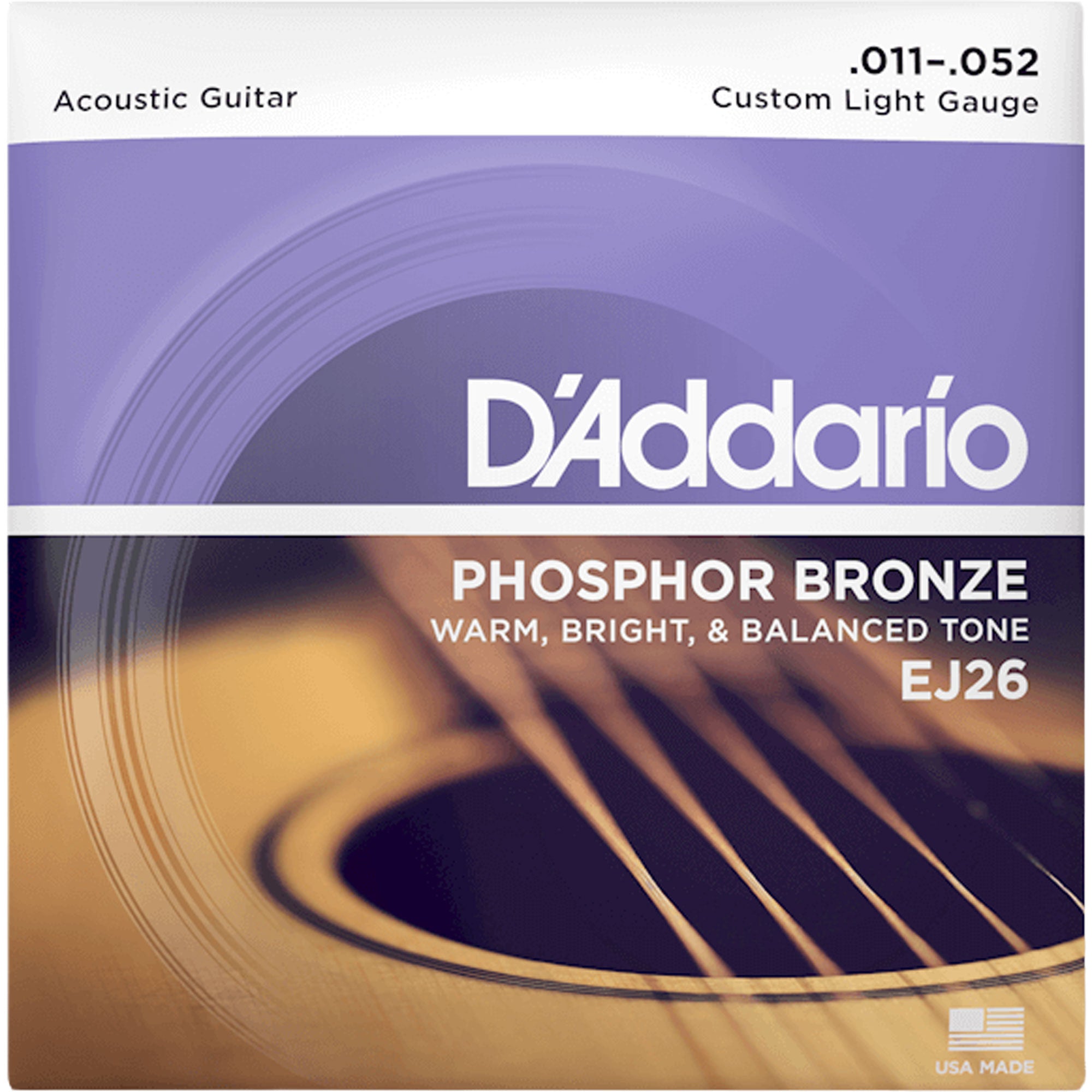 D'Addario EJ26 Custom Light, Phosphor Bronze Acoustic Guitar Strings (11-52)