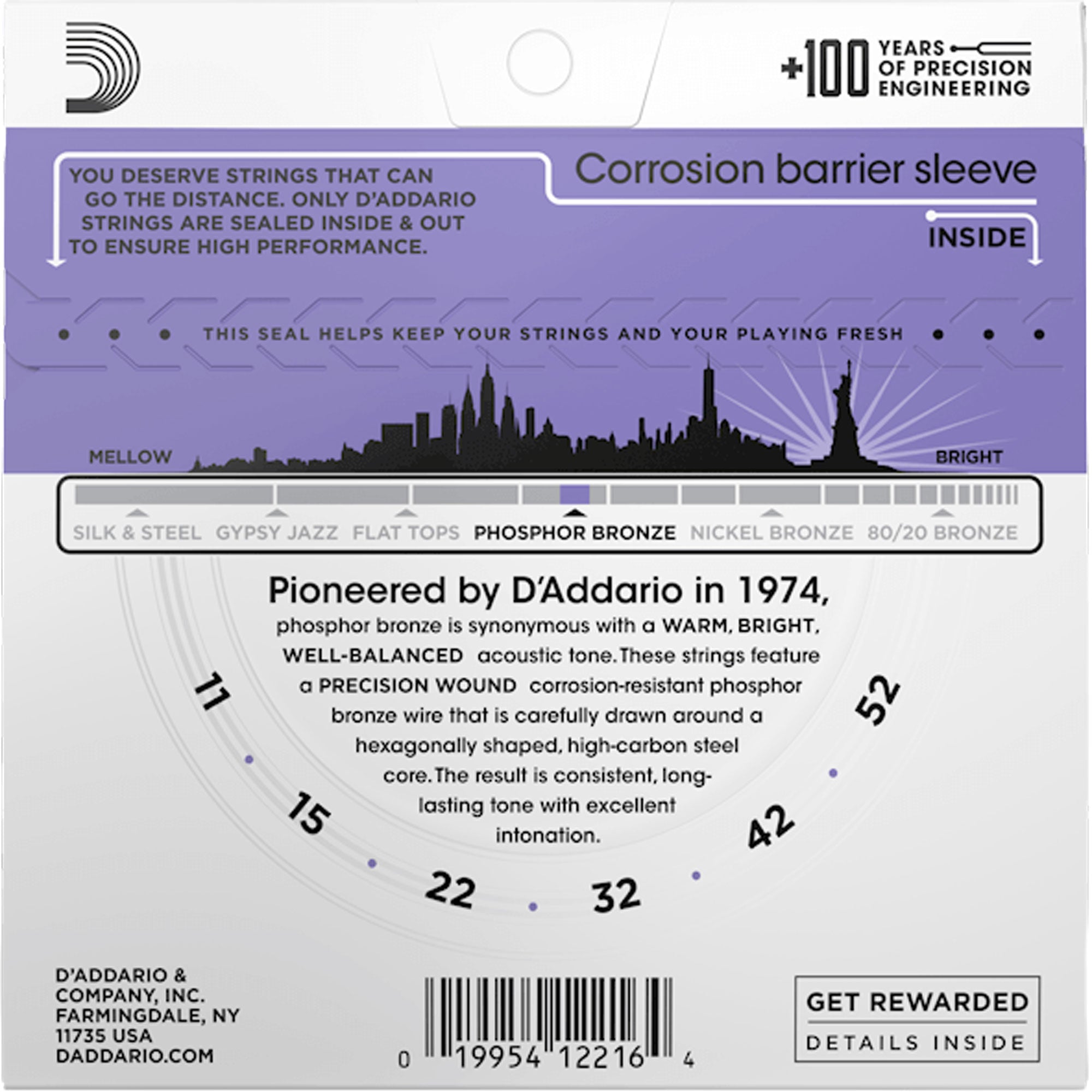 D'Addario EJ26 Custom Light, Phosphor Bronze Acoustic Guitar Strings (11-52)