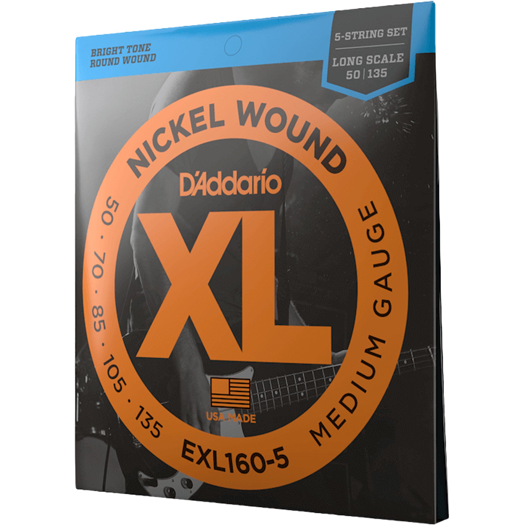 D'Addario EXL160-5 Medium 5-String, Long Scale, XL Nickel Bass Strings (50-135)