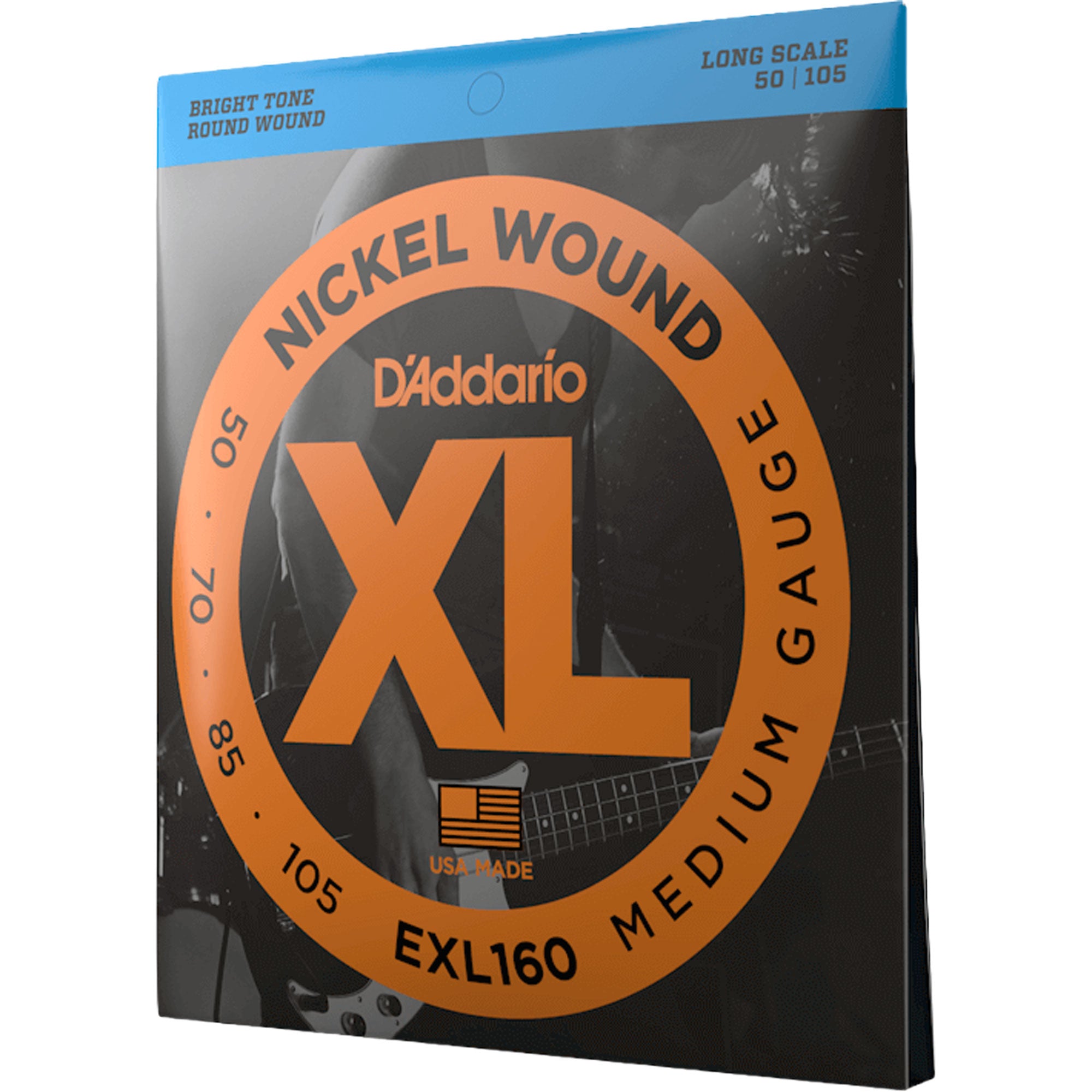 D'Addario EXL160 Medium, Long Scale, XL Nickel Wound Bass Guitar Strings (50-105)