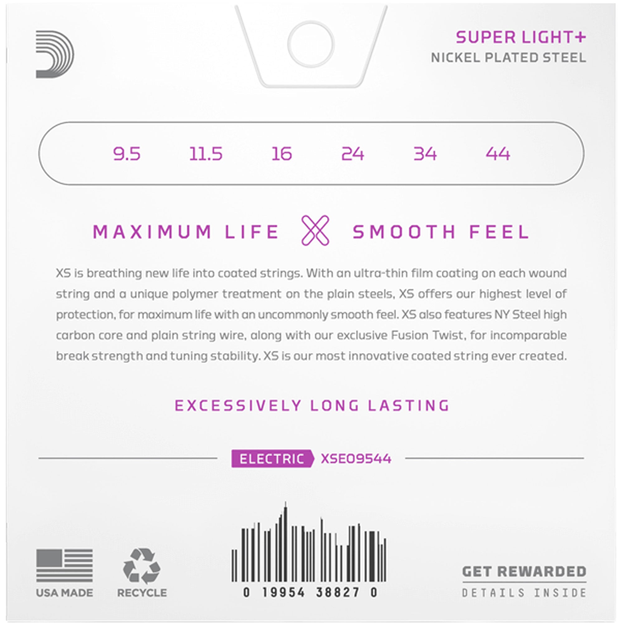 D'Addario XSE09544 Super Light Plus, XS Nickel Electric Guitar Strings (9.5-44)