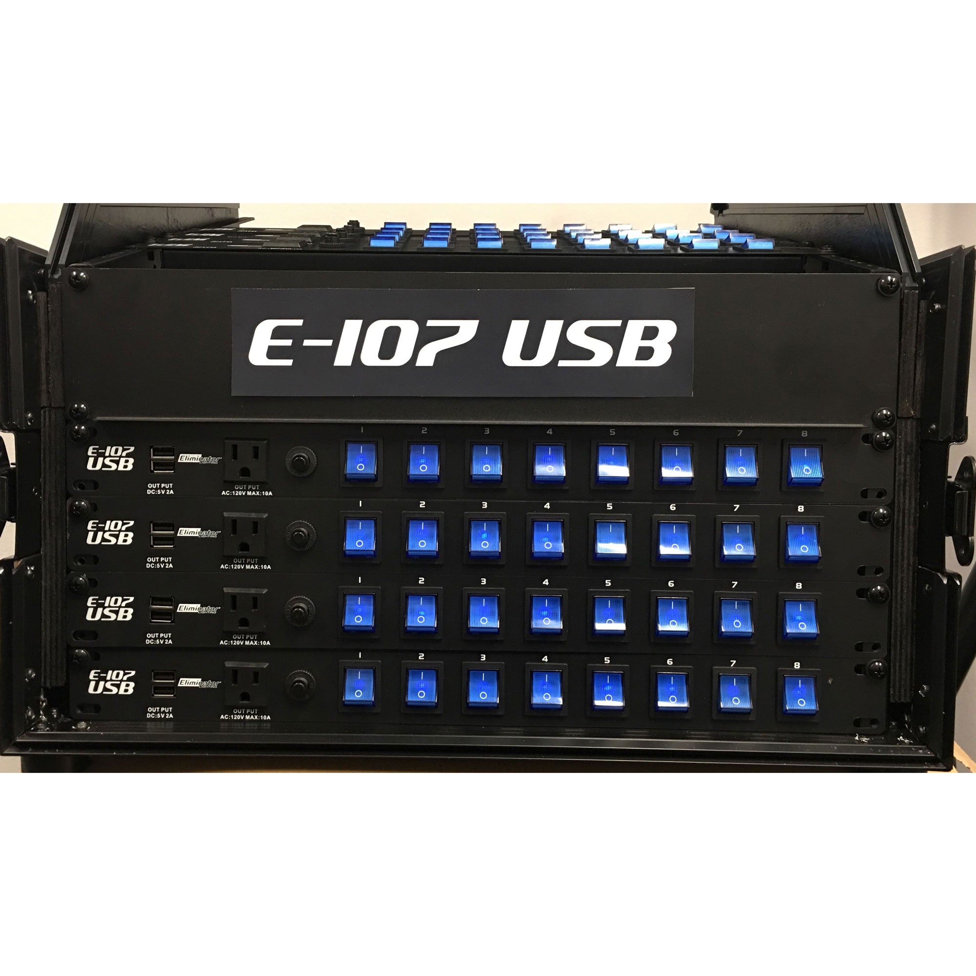 Eliminator Lighting E-107USB Rack Mount On/Off Power Center with 8 Switches and 2 USB Ports
