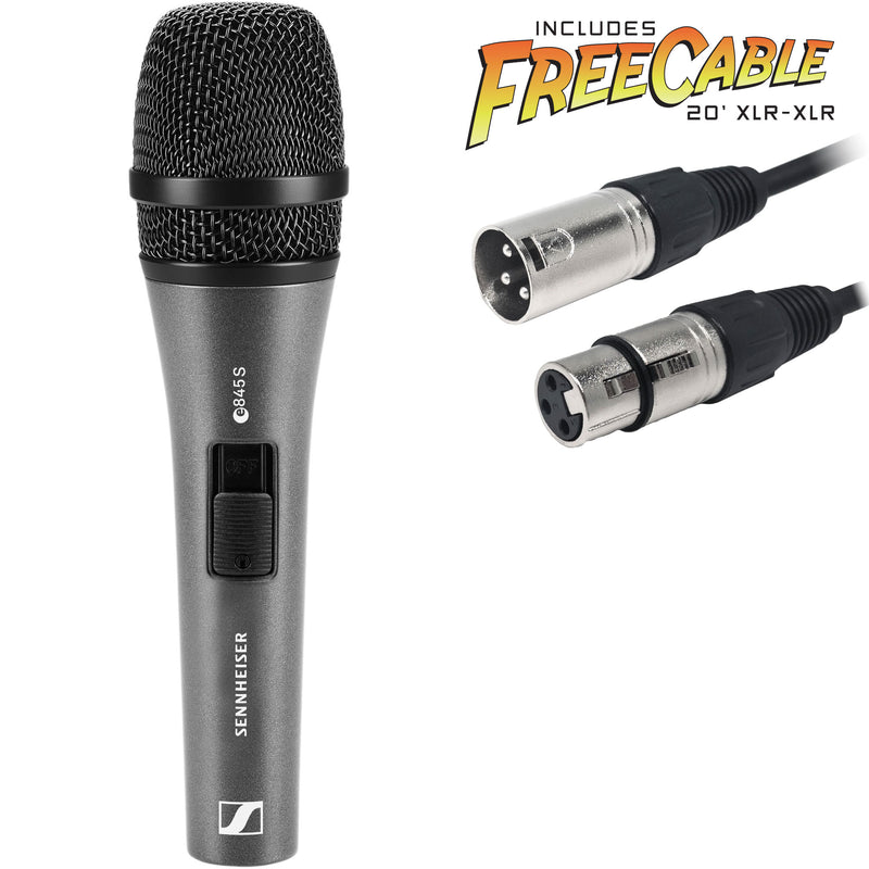 Sennheiser e 845-S Handheld Supercardioid Dynamic Vocal Mic with On/Off Switch & FREE 20' XLR Cable