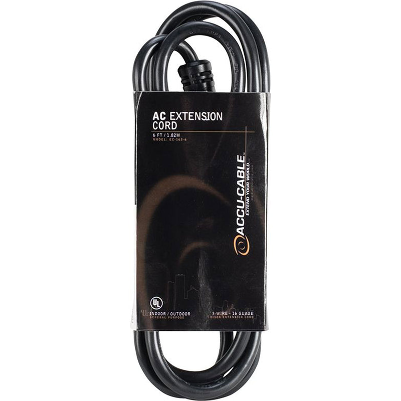 American DJ Accu-Cable EC163-6 16AWG Edison AC Power Extension Cord (6', Black)