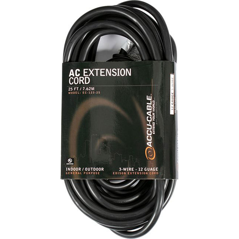 American DJ Accu-Cable EC123-25 12AWG Edison AC Power Extension Cord (25', Black)