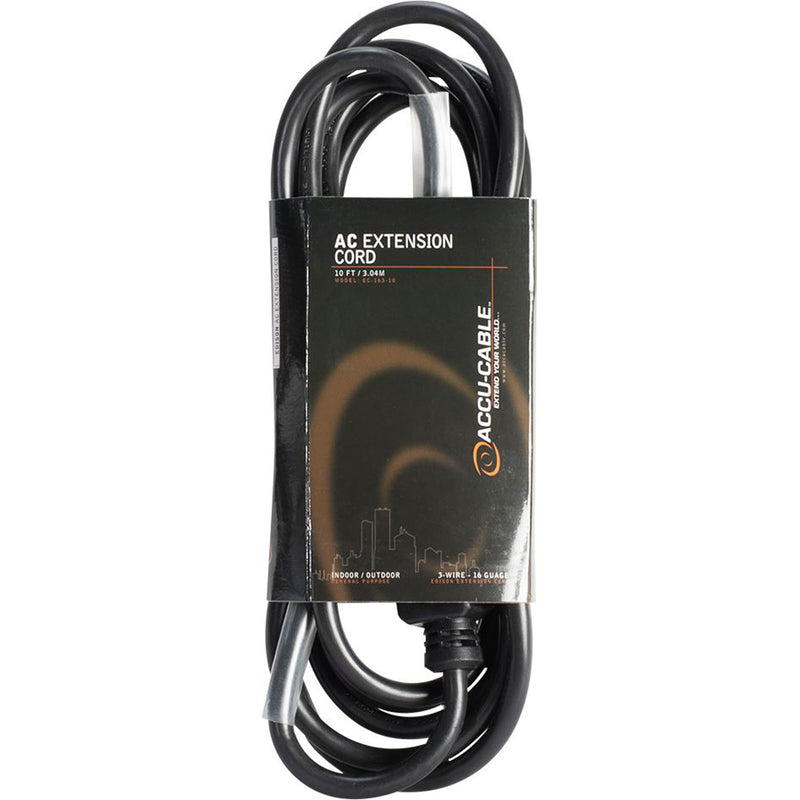 American DJ Accu-Cable EC163-10 16AWG Edison AC Power Extension Cord (10', Black)