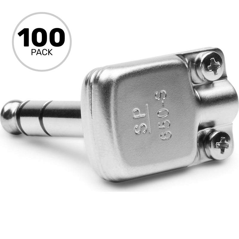 SquarePlug SP650-S Compact Pancake Right-Angle 1/4" TRS Stereo Cable Plugs (Matte Nickel, 100 Pack)