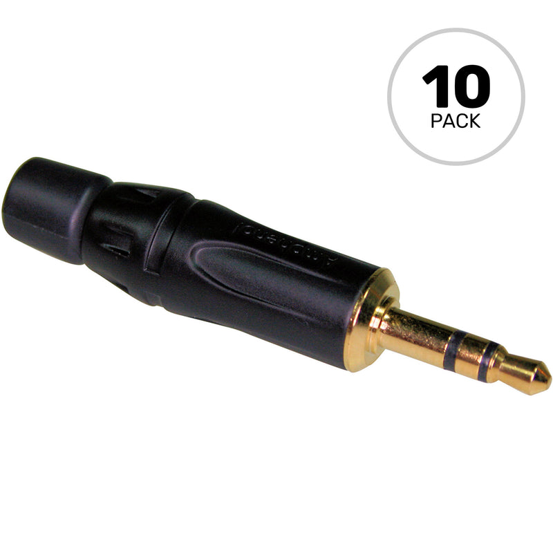 Amphenol KS3PB-AU 3.5mm TRS Stereo Mini Plug Cable Mount Connector (Black/Gold, 10 Pack)