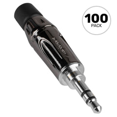 Amphenol KS3PC 3.5mm TRS Stereo Mini Plug Cable Mount Connector (Black Chrome/Silver, Box of 100) Image 1