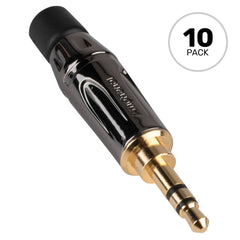 Amphenol KS3PC-AU 3.5mm TRS Stereo Mini Plug Cable Mount Connector (Black Chrome/Gold, 10 Pack) Image 1