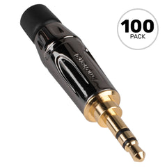 Amphenol KS3PC-AU 3.5mm TRS Stereo Mini Plug Cable Mount Connector (Black Chrome/Gold, Box of 100) Image 1