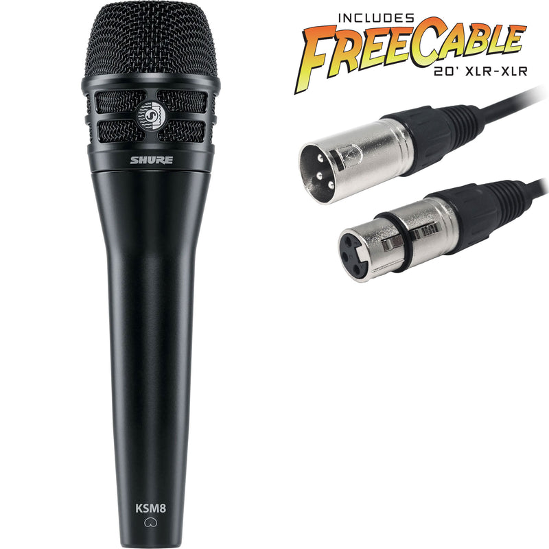 Shure KSM8 Handheld Vocal Microphone with FREE 20' XLR Cable (Black)