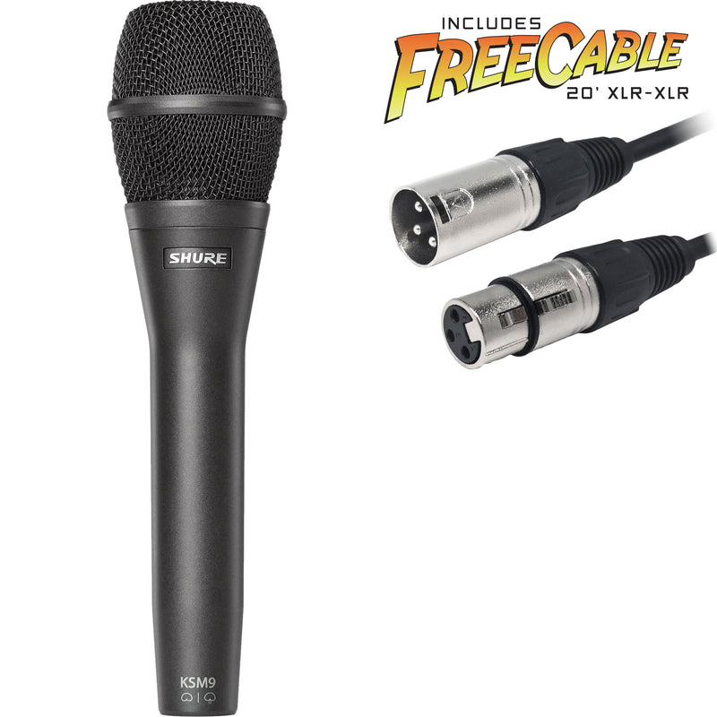 Shure KSM9 Handheld Vocal Microphone with FREE 20' XLR Cable (Charcoal Grey)