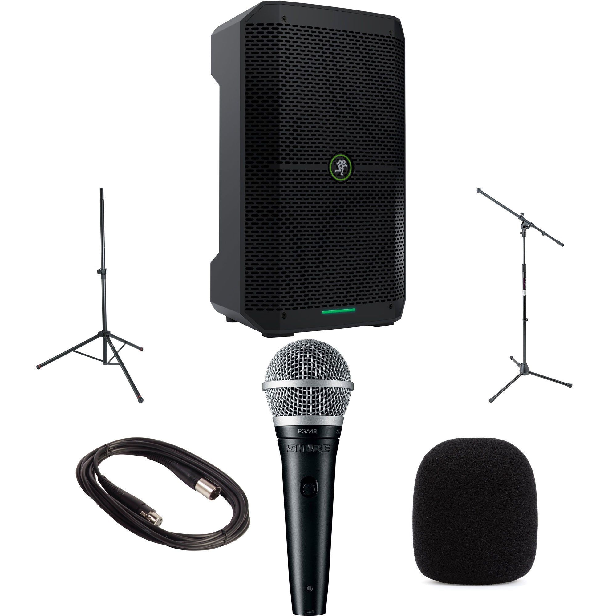 Mackie Thump Go PA Bundle with Speaker Stand, Microphone, Mic Stand, and Accessories