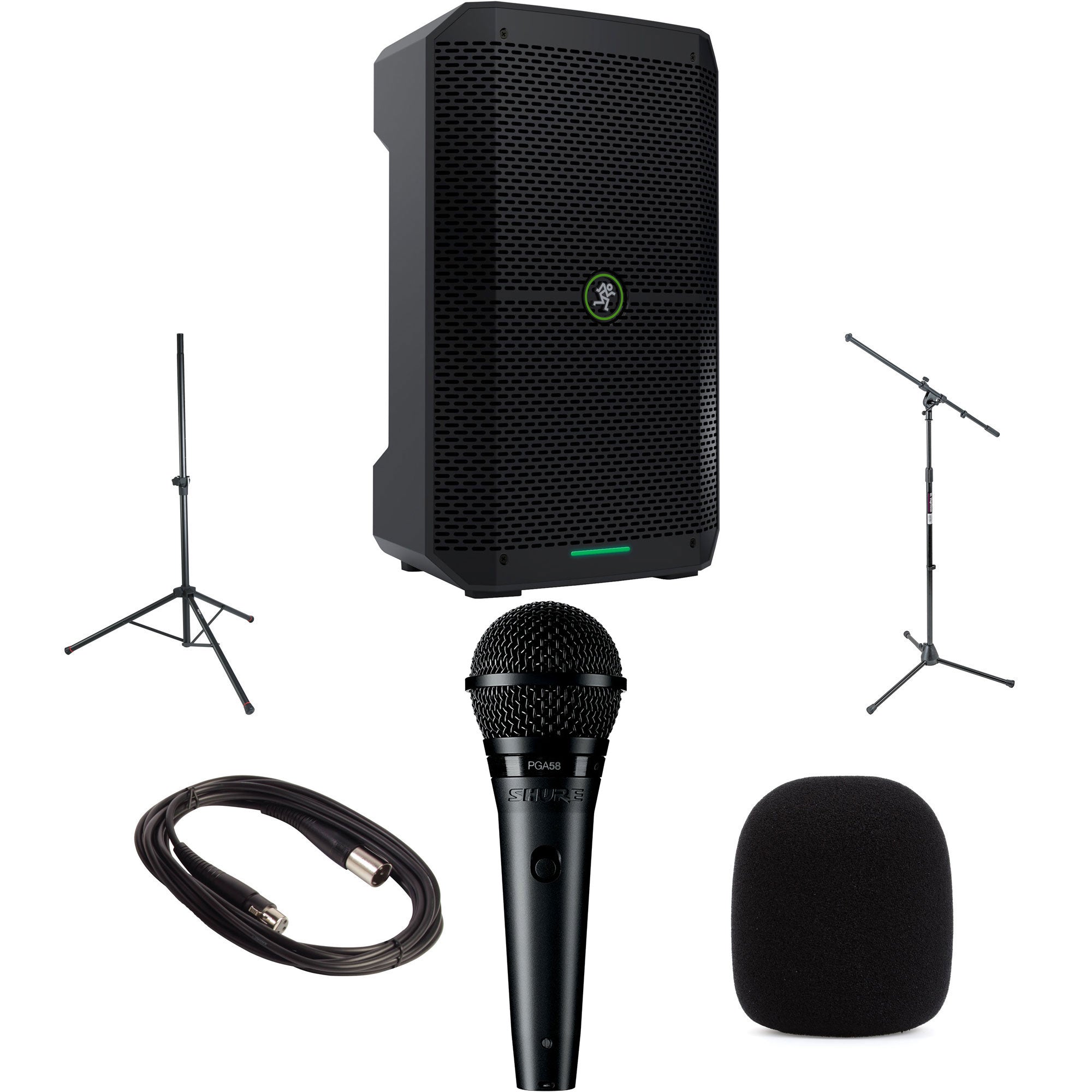 Mackie Thump Go PA Bundle with Speaker Stand, Microphone, Mic Stand, and Accessories