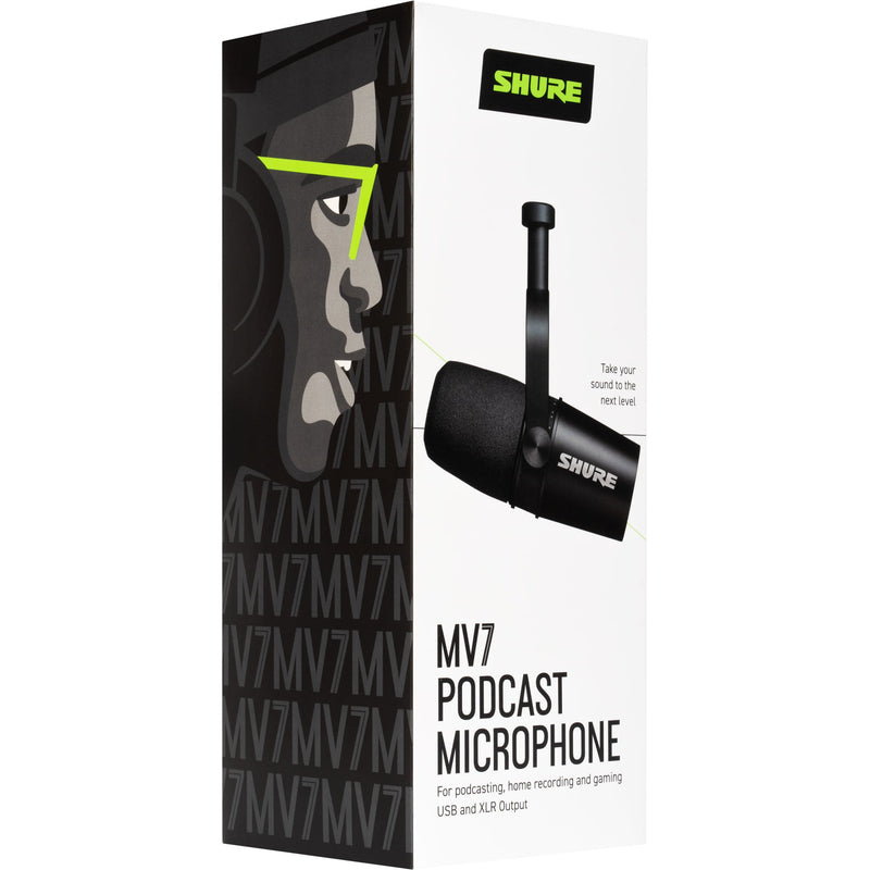 Shure MV7-K XLR/USB Dynamic Podcasting Microphone with FREE 20' XLR Cable (Black)